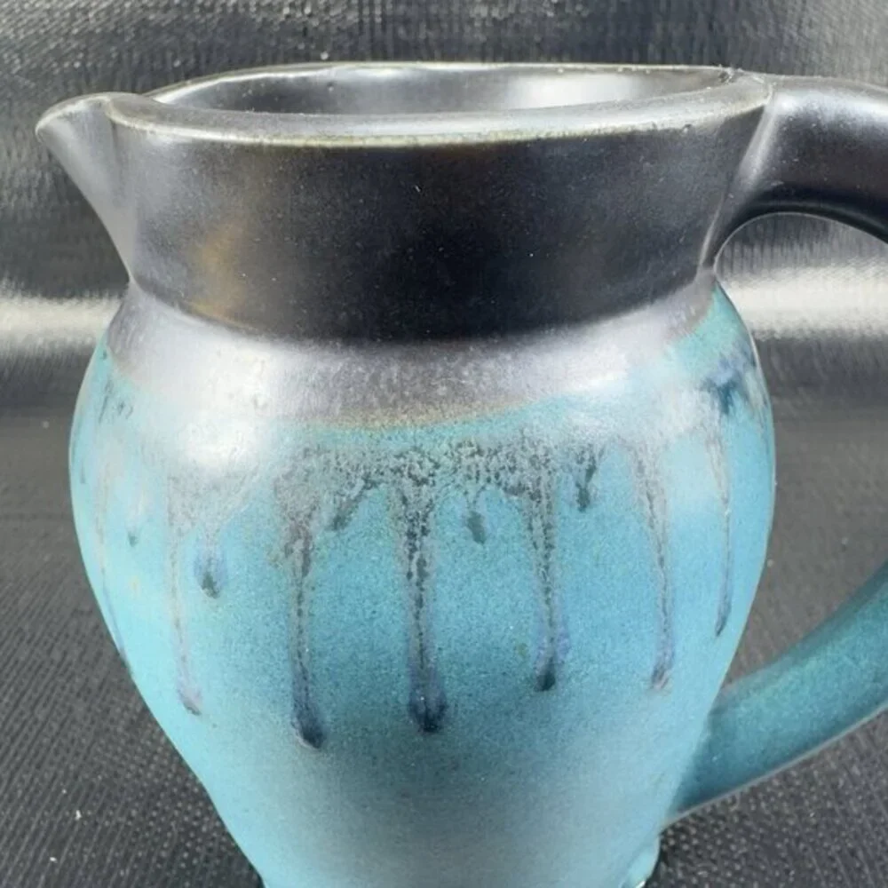 1999 Hand Made Studio Pottery Pitcher Jug Carafe Artist Signed‎ Drip Glaze VTG